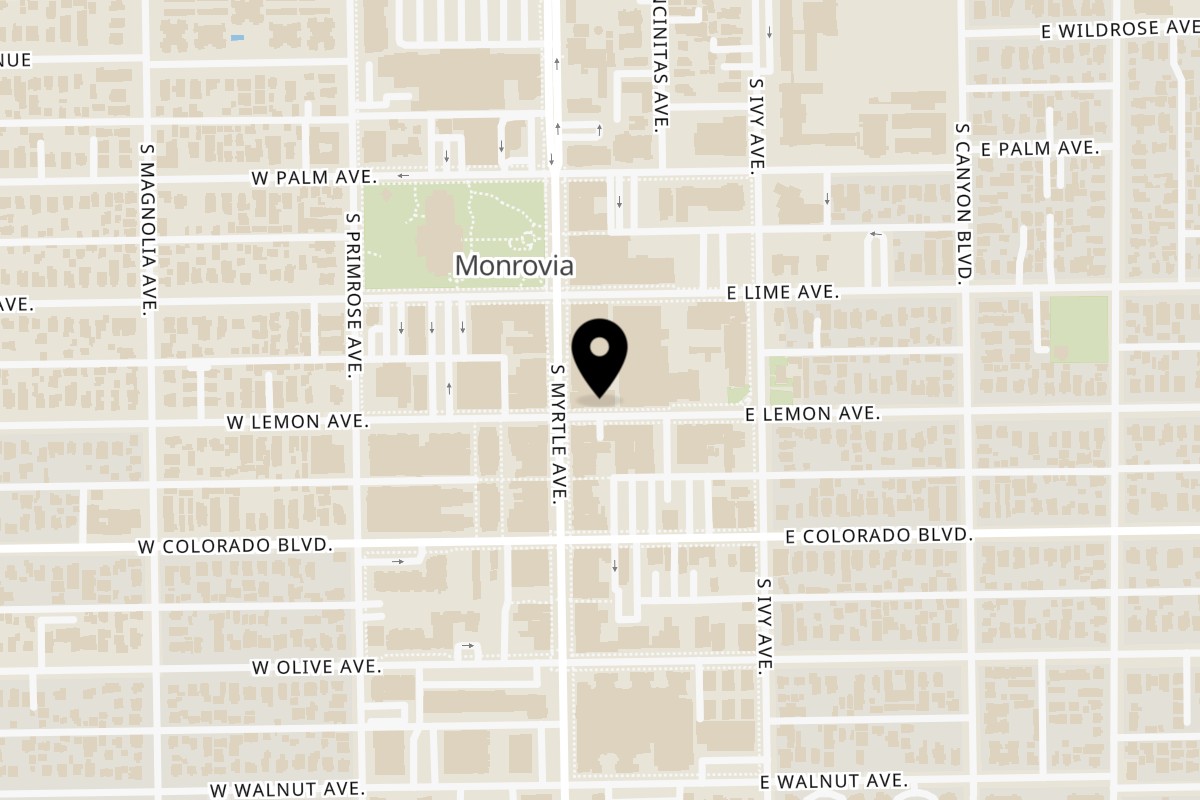 Map showing the location of The Diplomat Monrovia on 109 E Lemon Ave in Monrovia